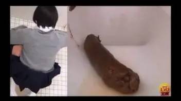 Asian girl pooping in the public toilet 3