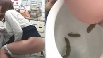 Asian girl pooping in the public toilet 5