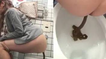 Asian women pooping in the public toilet