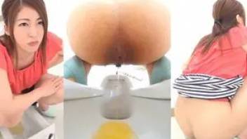 Asian girls poop in a public toilet compilation 6